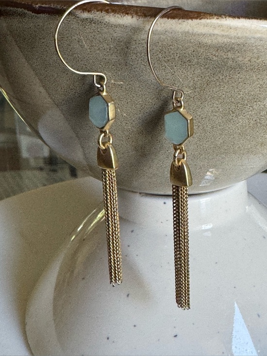 The Unbranded Brand Jewelry - Gold Tassel Drop Earrings Chalcedony with Light Blue Hexagon Accents